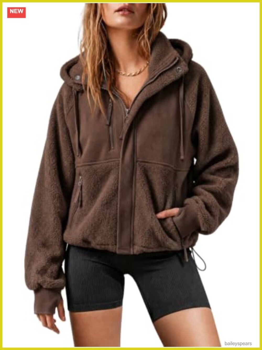 Sherpa Fleece Hooded Zip Up Oversized Casual Coat Long Sleeve